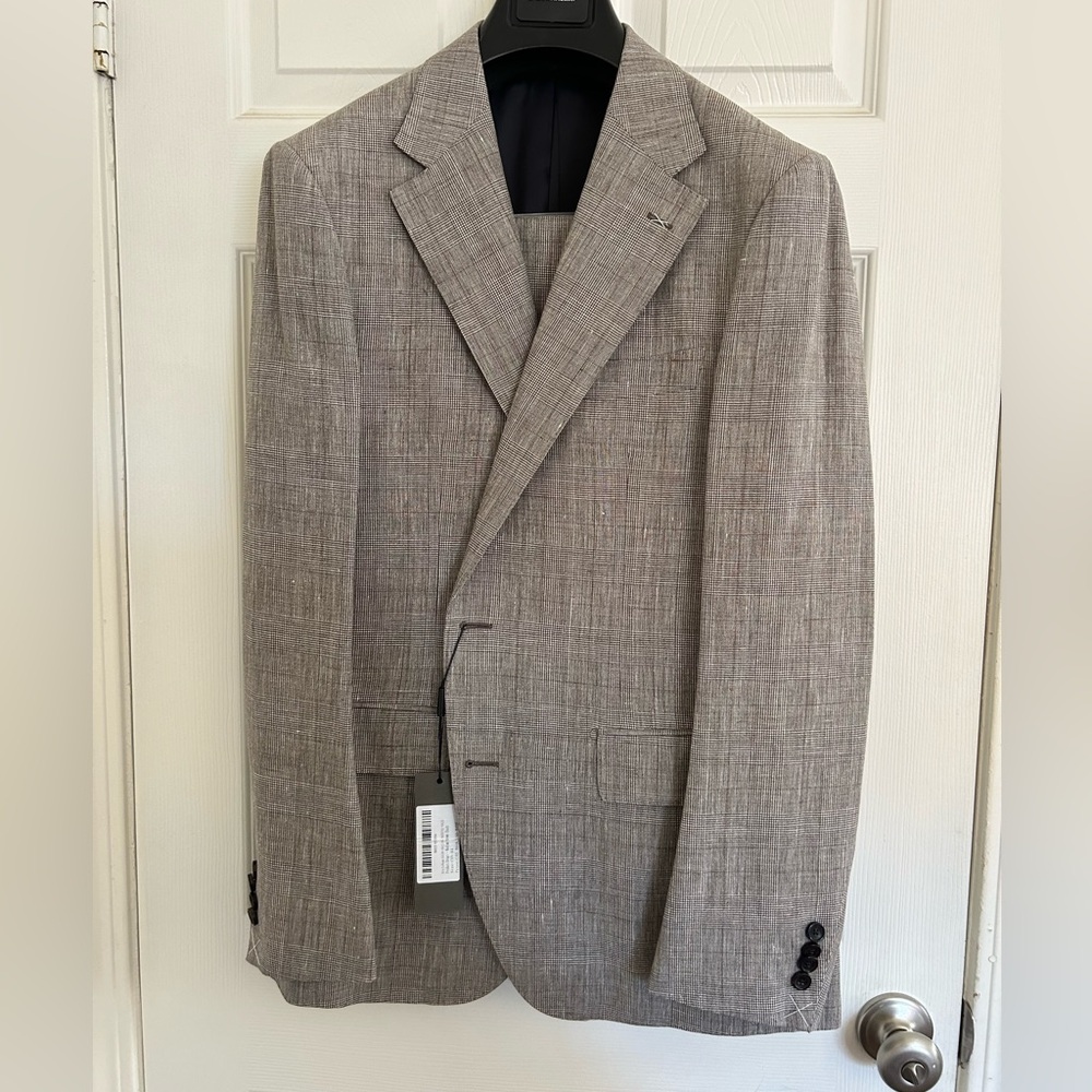 Tan Prince of Wales Check High Rise Suit